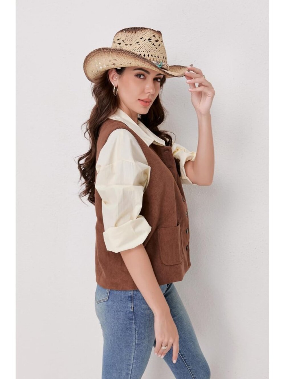 New Men's Women's Straw Cowboy Hat Cowgirl Woven Sun Hat Western Cowboy Hat - Picture 6 of 6